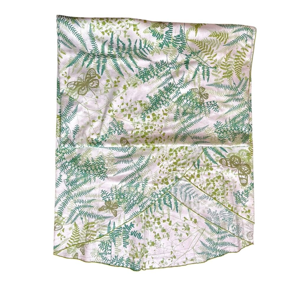 Vintage Vera Neumann Green Fern Butterfly Oval Oblong Tablecloth